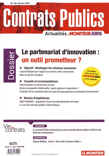 Richard Deau - Contrats publics N° 184, février 2018 : Le partenariat d'innovation : un outil prometteur ?.