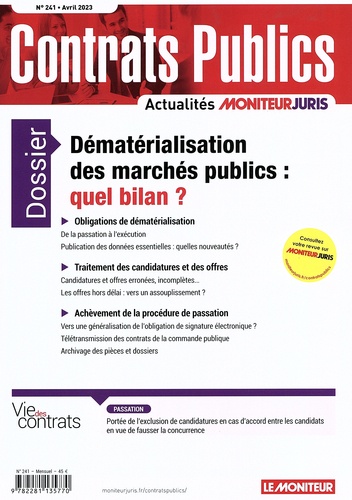 Richard Deau - Contrats publics N° 241, avril 2023 : Dématérialisation des marchés publics : quel bilan ?.