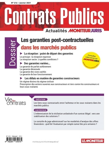 Richard Deau - Contrats publics N° 261, janvier 2021 : Les garanties post-contractuelles dans les marchés publics.