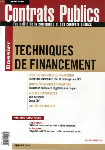 Claudie Boiteau et Mireille Berbari - Contrats publics N° 65, Avril 2007 : Techniques de financement.