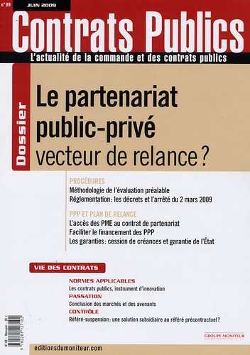 Claudie Boiteau et Mireille Berbari - Contrats publics N° 89 : Le partenariat public-privé vecteur de relance ?.