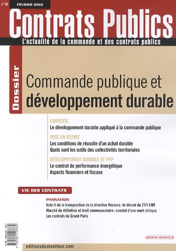 Benoît Delaunay et Claudie Boiteau - Contrats publics N° 96, Février 2010 : Commande public et développement durable.