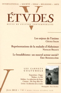 Cécile Sales et Natalie Rigaux - Etudes N° 4166, Juin 2012 : Les enjeux de l'intime ; Représentations de la maladie d'Alzheimer ; Le bouddhisme : un nouvel acteur social ?.