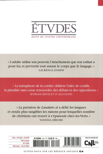 Etudes N° 4281, avril 2021 Le déni de l'inceste ; Le macronisme et la tradition libérale ; Et le pape François délia les langues vertes