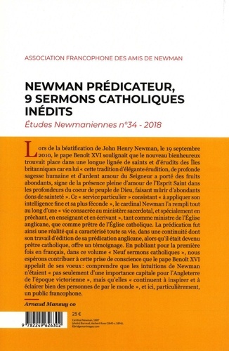 Etudes newmaniennes N° 34/2018 Newman prédicateur, 9 sermons catholiques inédits