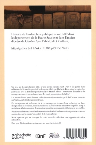 Histoire de l'instruction publique avant 1789 dans la Haute-Savoie et l'ancien diocèse de Genève