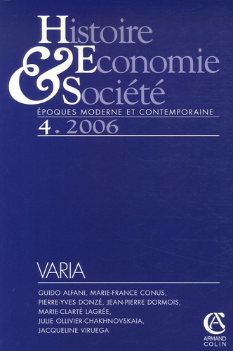 Guido Alfani et Marie-Clarté Lagrée - Histoire, Economie & Société N° 4, 2006 : .