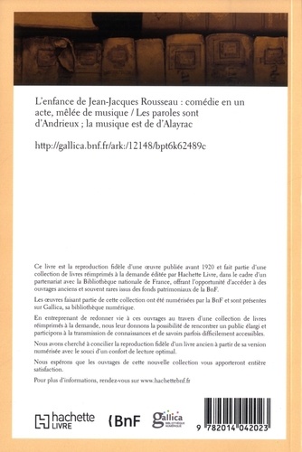L'enfance de Jean-Jacques Rousseau, comédie en un acte, mêlée de musique