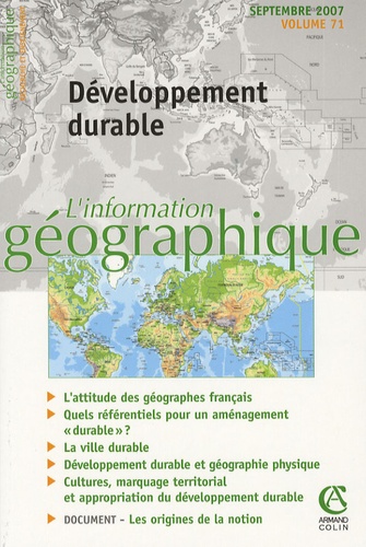 Anne Jégou - L'information géographique N° 71, Septembre 2007 : Développement durable.