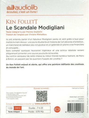 Le Scandale Modigliani  avec 1 CD audio MP3