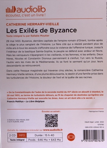 Les exilés de Byzance  avec 2 CD audio MP3