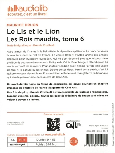 Les Rois maudits Tome 6 Le Lis et le Lion -  avec 1 CD audio MP3