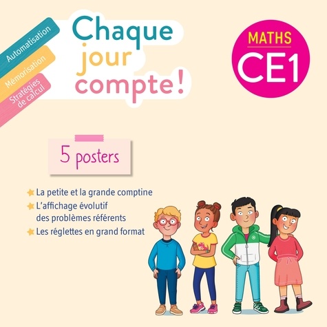  Hatier - Maths CE1 Chaque jour compte ! - 5 posters avec frise Petite et Grande comptines.