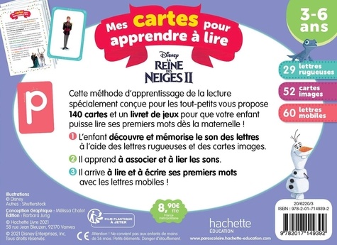 Mes cartes pour apprendre à lire. La Reine des Neiges II. Avec 29 lettres rugueuses, 52 cartes images et 60 lettres mobiles