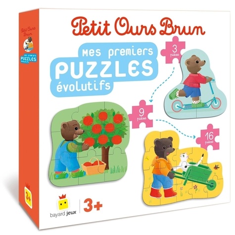 Danièle Bour - Mes premiers puzzles évolutifs Petit Ours Brun - Avec 3 puzzles et 3 sacs en tissu.