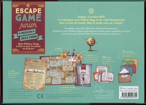 Mission Jules Verne. Avec 1 carte du monde, des pions, 72 cartes, 9 enveloppes, 1 carnet de voyage et 1 lettre aux voyageurs