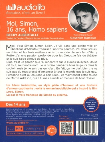Moi, Simon, 16 ans, Homo Sapiens  avec 1 CD audio MP3