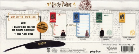 Mon coffret papeterie Harry Potter. Avec 4 carnets aux couleurs des maisons de Poudlard, 1 vraie plume-stylo et 1 planche de stickers !