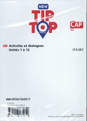 New Tip Top English CAP A2. Activités et dialogues  Edition 2019 -  1 CD audio MP3