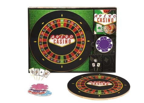  Hachette Pratique - Coffret Apéro Casino - Apéro casino avec 1 plateau tournant en bois, 8 sous-verres, 25 piques apéro.