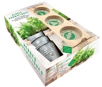  Hachette Pratique - Coffret Herbes Aromatiques - Contient : 1 suspension en bois et 2 cordelettes pour l'accrocher au mur, 3 pots en fer, 3 sachets de graines à planter et 1 livre.