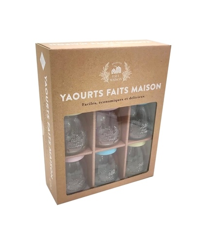 Coffret Yaourts faits maison. Faciles économiques et délicieux. Le livre de recettes avec 6 pots en verre avec couvercle