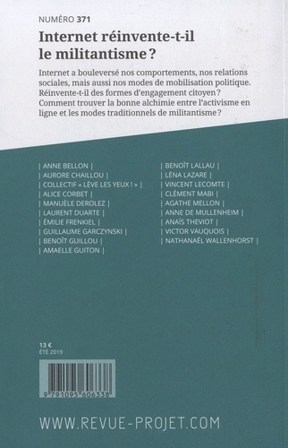 Projet N° 371, été 2019 Internet réinvente-t-il le militantisme ?