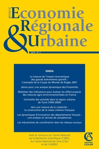 Eric Barget et Jean-Jacques Gouguet - Revue d'économie régionale et urbaine N° 3/2010 : Varia.