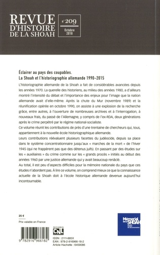 Revue d'histoire de la Shoah N° 209 Éclairer au pays des coupables. La Shoah et l'historiographie allemande 1990-2015