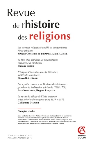  Anonyme - Revue de l'histoire des religions N° 3/octobre 2016 : .