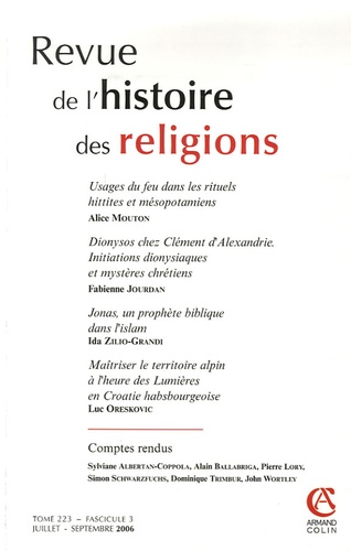 Fabienne Jourdan et Alice Mouton - Revue de l'histoire des religions Tome 223 N° 3, Juill : .