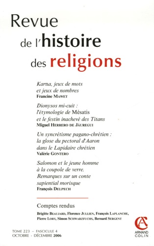 Francine Mawet et Miguel Herrero de Jauregui - Revue de l'histoire des religions Tome 223 N° 4, Octob : .