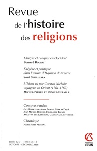 Bernard Bourrit - Revue de l'histoire des religions Tome 225 N° 3, Octob : .