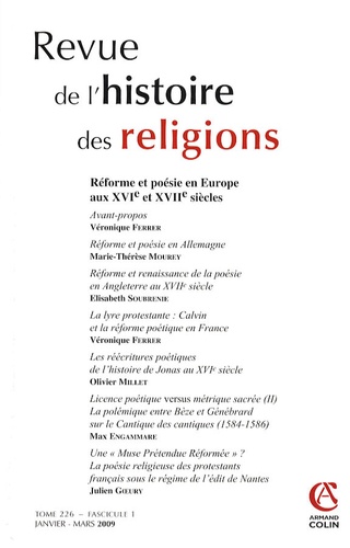 Charles Amiel - Revue de l'histoire des religions Tome 226 N° 1, Janvi : Réforme et poésie en Europe aux XVIe et XVIIe siècles.