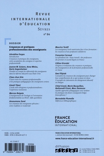 Revue internationale d'éducation N° 84, septembre 2020 Croyances et pratiques professionnelles des enseignants