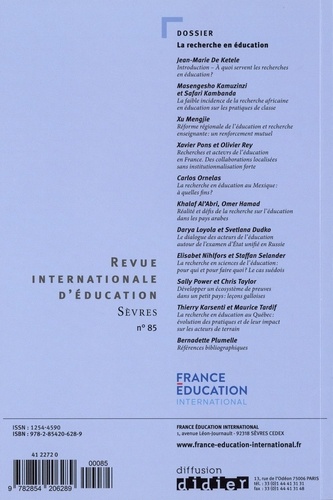 Revue internationale d'éducation N° 85, décembre 2020 La recherche en éducation