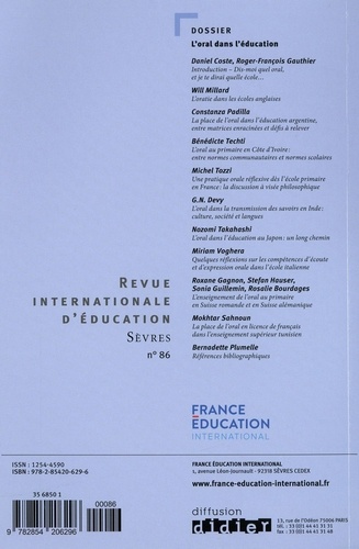 Revue internationale d'éducation N° 86, avril 2021 L'oral dans l'éducation