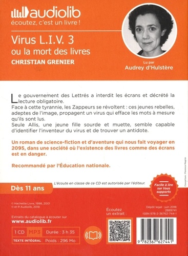 Virus L.I.V. 3 ou la mort des livres  avec 1 CD audio MP3