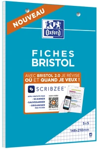 Bloc bristol oxford 148x210 30 fiches perforees q5/5 blanc