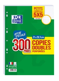COPIES DOUBLES OXFORD PERFOREES 300 PAGES 90G Q5/5 MARGE RDC 1/2BOX