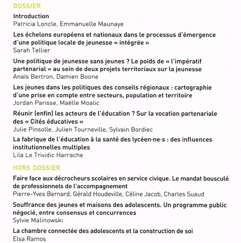 Agora Débats/Jeunesse N° 92/2022 (3) La jeunesse dans les politiques locales : échelons de décision et partenariats