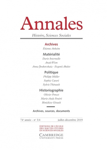Annales Histoire, Sciences Sociales N° 3/4, juillet-décembre 2019 Archives