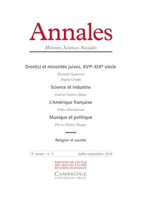 Annales Histoire, Sciences Sociales N° 3, juillet-septembre 2018