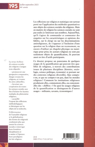 Archives de sciences sociales des religions N° 195, juillet-septembre 2021 Usages religieux de la quantification