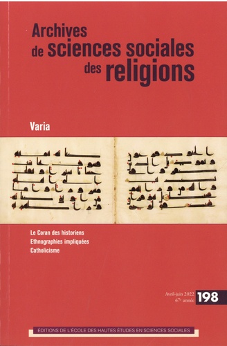 Archives de sciences sociales des religions N° 198, avril-juin 2022