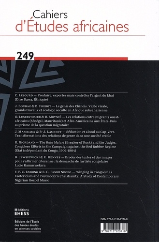 Cahiers d'études africaines N° 249/2023