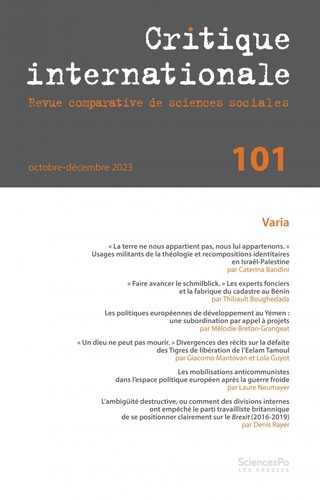 Hélène Combes - Critique internationale N° 101 : .