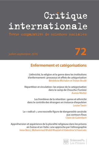 Laurence Louër - Critique internationale N° 72, juillet-septembre 2016 : Enfermements et catégorisations.