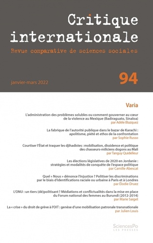 Hélène Combes - Critique internationale N° 94, janvier-mars 2022 : Varia.