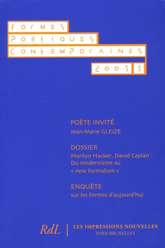 Jean-Jacques Thomas et Jean-Marie Gleize - Formes Poétiques Contemporaines N° 3/2005 : .
